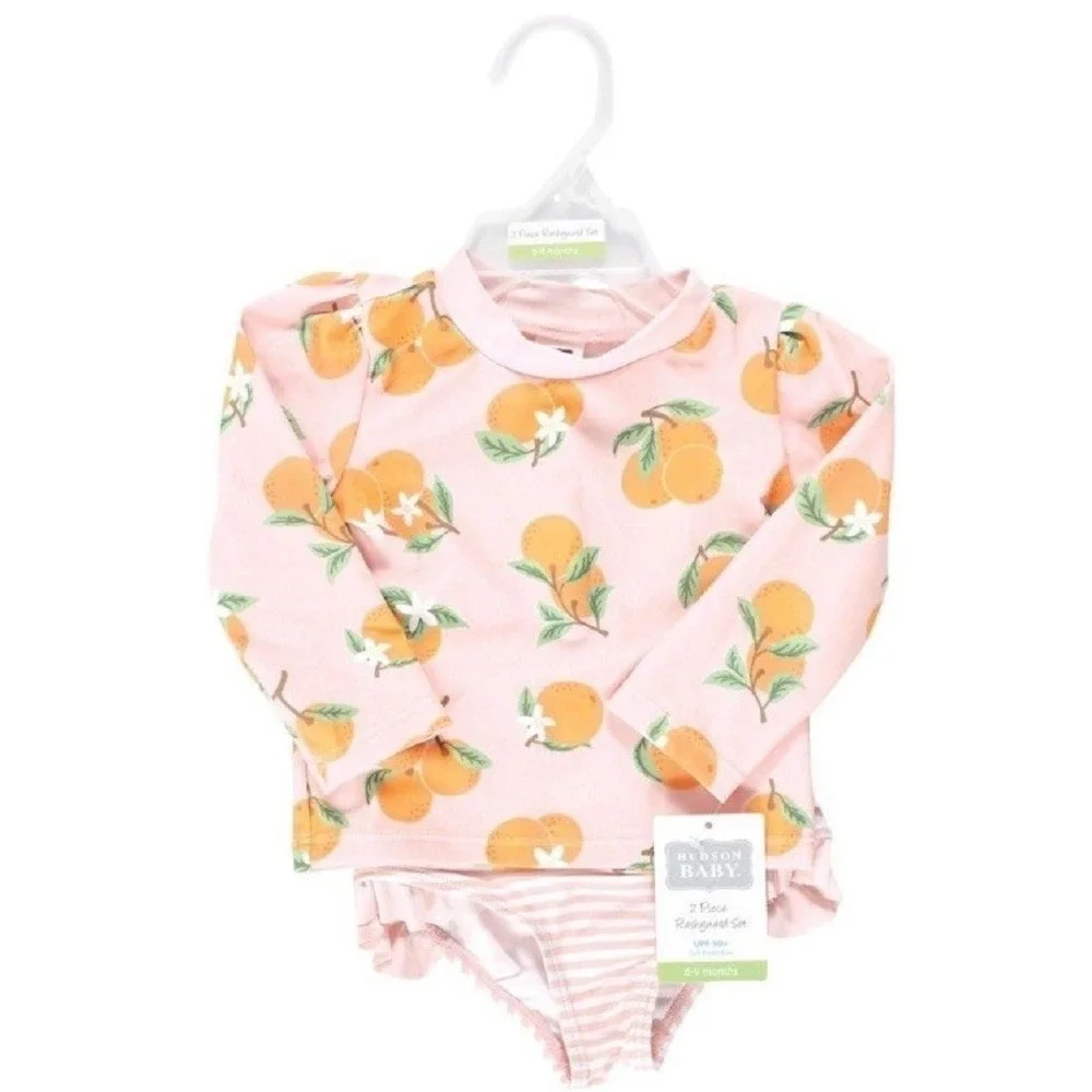 Hudson Baby Baby‑Girls 3-6 Month 2‑Piece Swim Rashguard Set with UPF 50+ NWT